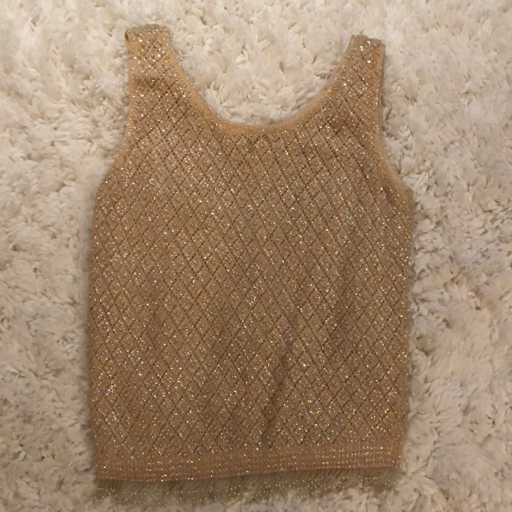 Vintage cream-color hand beaded sequin tank top